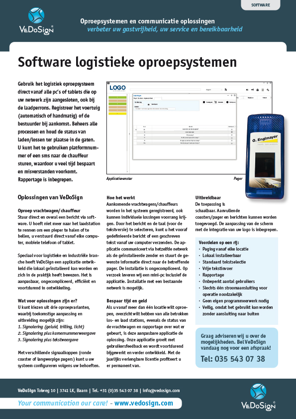 Brochure Software Logistieke Oproepsystemen