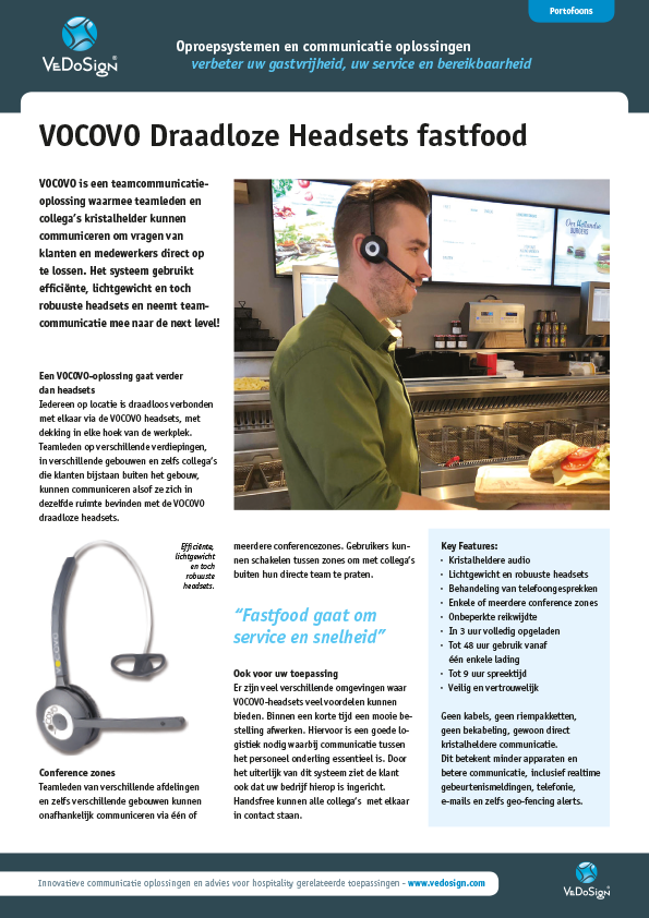 Brochure VOCOVO Draadloze Headset Fastfood