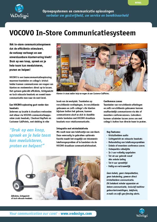 Flyer VOCOVO Instore Communicatie Draadloze Headset VeDosign